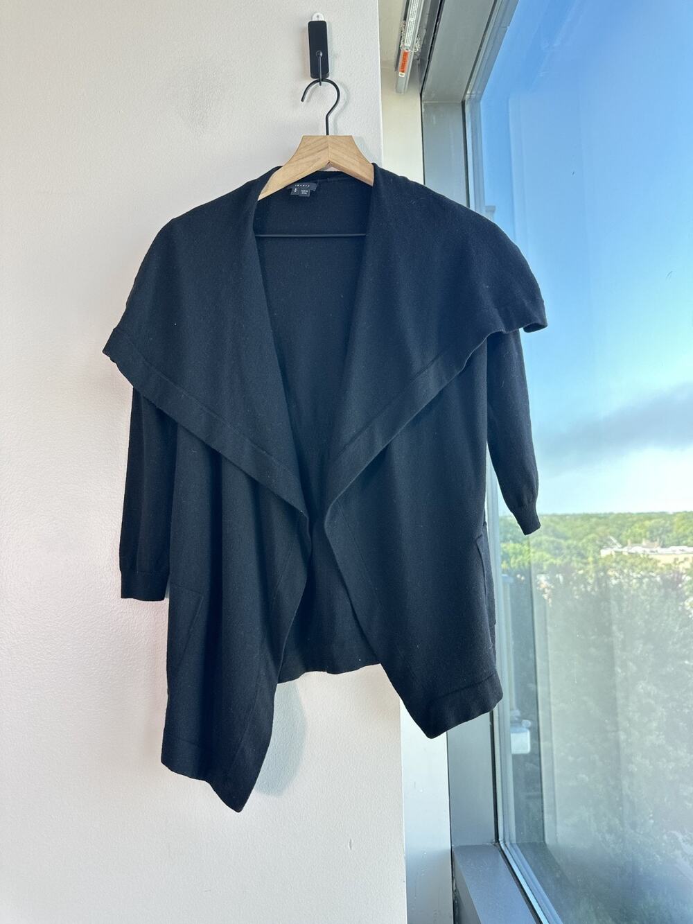 Theory Black Wool Blend Knit Open Front Cardigan Sz SP